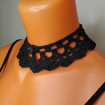 蕾絲黑領項鍊。 可拆卸的維多利亞式衣領。 哥特式衣領手工編織