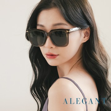 【ALEGANT】灰映綠都會未來感金飾立體線條勾勒方框輕量TR90寶麗來偏光墨鏡/UV400太陽眼鏡