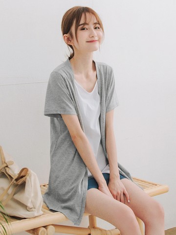 台灣製造．假兩件外套拼接棉質長版上衣/T恤