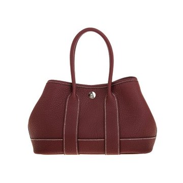 HERMES  愛馬仕 新款Garden Party Mini 銀釦白縫線款 (酒紅/55色)