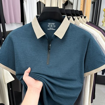 【臺灣出貨】夏季冰絲涼感大碼Polo衫 輕薄速乾 2026新款男士短袖翻領POLO衫 冰絲休閒百搭拉鍊T恤 涼感上衣T恤