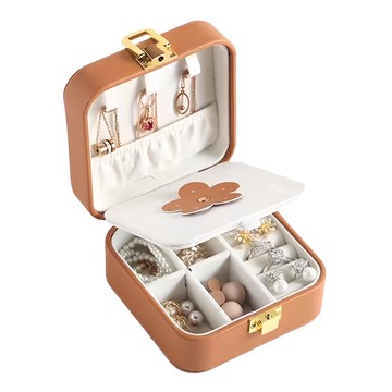 MYUMYU 沐慕家居 皮革絨布小物盒 南瓜色 飾品收納盒  1個