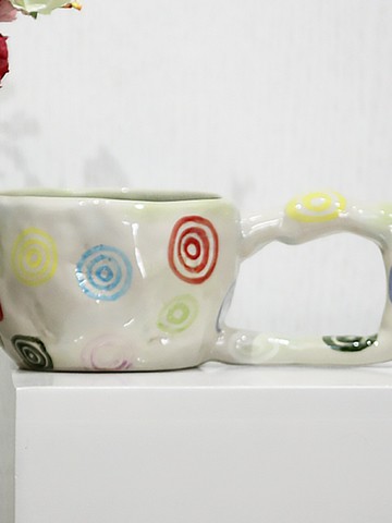 ins北歐簡約個性手捏不規則陶瓷復古咖啡杯手繪中古釉下彩奶杯