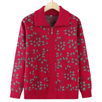 [米蘭精品] 現貨+預購 高級針織衫上衣秋冬毛衣開衫寬鬆大碼休閒女裝媽媽裝-翻領印花加絨女外套2色74mo19