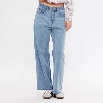 Hang Ten- 水洗刷色直筒寬版牛仔褲-女(淺藍)