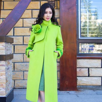 綠色呢子大衣女中洋氣韓版2025秋冬過膝系腰帶國風高端雙面呢外套