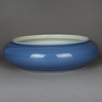 古玩收藏晚清民窯天藍釉筆洗大水淺古董陶瓷器仿古老貨收藏品擺件