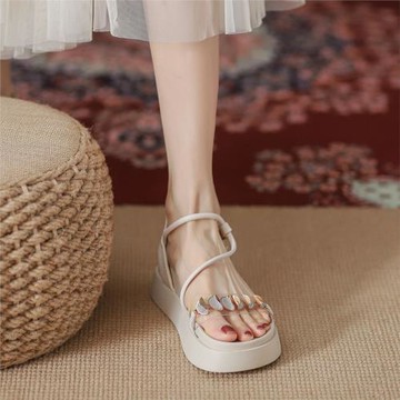 婥蕾夏季厚底涼鞋女2025年百搭中跟仙女風法式氣質透明簡約羅馬鞋