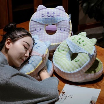 方巾喵午睡枕學生趴趴枕工位宿舍辦公室睡覺靠墊四季午休男女枕頭