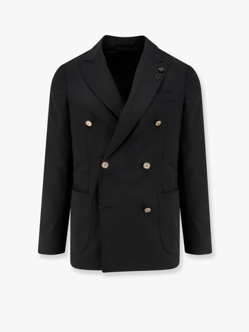 Double-breasted wool blazer with iconic brooch - LARDINI - gender_Man