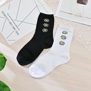 韓風3/4襪2雙入-中三花-黑+白
