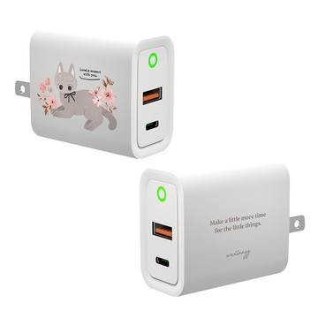 【插畫家聯名】wwiinngg蝴蝶結灰貓USB3.0+PD20W雙孔充電器
