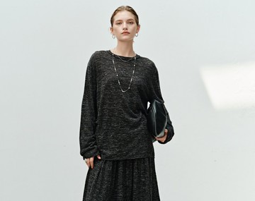 【竹節花紗】 法式簡約/亞麻針織t恤/半裙