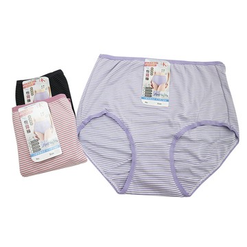 大尺碼橫條包臀高腰女內褲-8758-L-3件