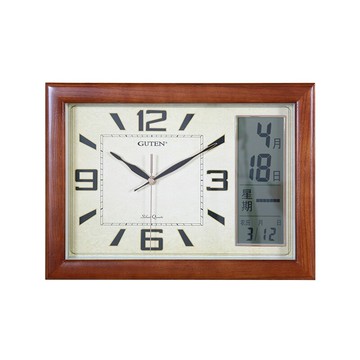 金鐘寶方形實木壁掛鐘歐式掛表客廳石英鐘表帶日歷靜音臥室時鐘