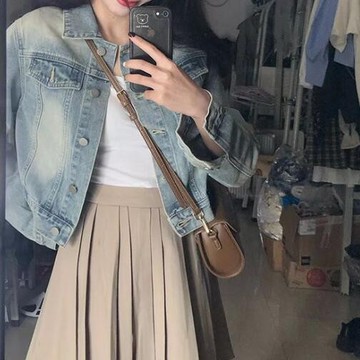 胖胖美依 上衣 牛仔外套 外套 牛仔衫S-XL 新款美式復古牛仔外套小個子寬鬆短款夾克上衣-8786.