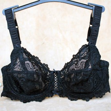 出口外單全罩杯大胸顯小透明蕾絲超薄文胸有鋼圈收副乳內衣