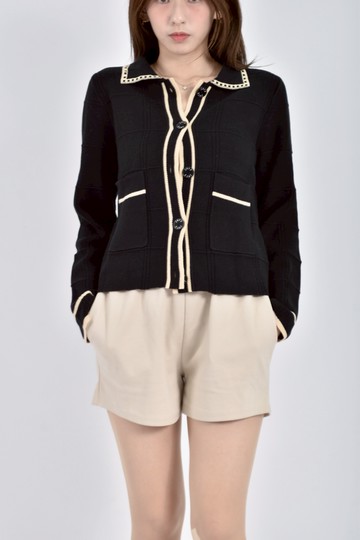 (S) jnfr質感棉質白邊黑色長袖上衣