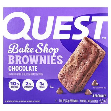 Quest Nutrition, 烘焙店布朗尼，巧克力，4 布朗尼，每袋 1.98 盎司（56 克）