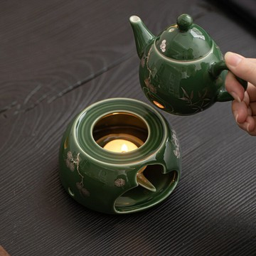 『百貨屋二號』青璃暗香溫茶爐家用陶瓷暖茶爐套裝煮茶烤茶爐防燙側把壺茶具套組