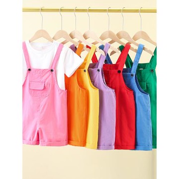 六一兒童背帶短褲套裝夏季幼兒園畢業拍照男女童彩色表演服啦啦隊