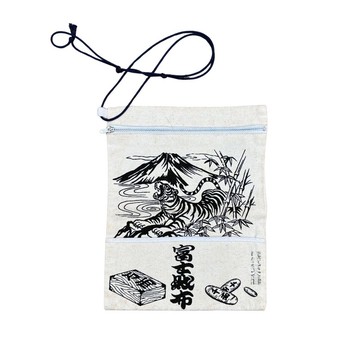 復古日式富士昆布帆布斜背包 老虎富士山藝術復古風