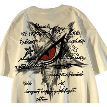 美式復古高街潮牌五角星眼睛純棉短袖t恤男女夏季寬松百搭體恤衫