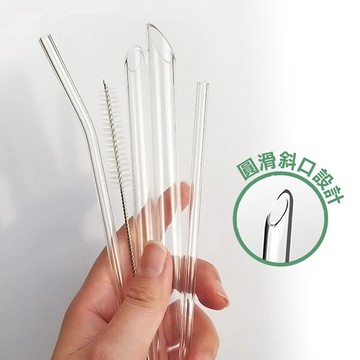 【FUJI-GRACE富士雅麗】大珍珠專用-耐熱玻璃吸管五件組 (四種吸管+吸管刷+收納布套)