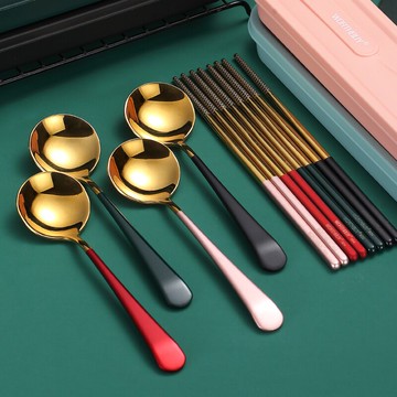 創意304不銹鋼筷子勺子筷子便攜餐具網紅禮品情侶學生外帶餐具盒