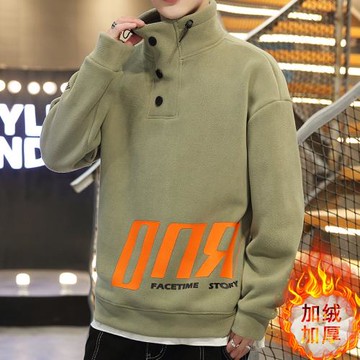 半高領羊羔絨毛衛衣男生加絨加厚秋冬季潮牌青少年學生搖粒絨上衣