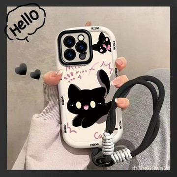 黑貓適用蘋果iPhone16promax/15/14/13/12/11手機殼7/8plus/xs可愛泡芙殻