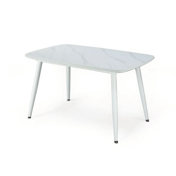 TBB059 雲白岩紋餐桌 140cm｜白色鐵腳 × 岩板桌面｜現成品免等待