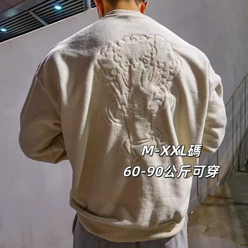 台灣出貨 刺繡連帽衛衣 男士秋冬新款 加絨加厚 寬鬆大碼 健身休閒潮流上衣 卡通圖案套頭衫
