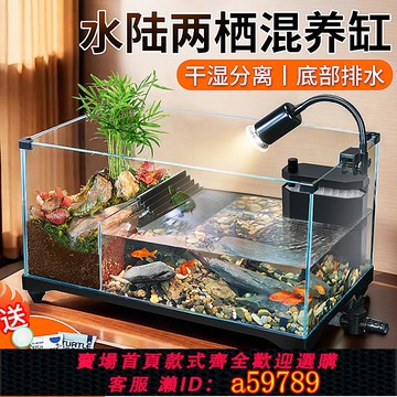 【全網低價 可打統編】超白玻璃烏龜飼養缸家用生態造景別墅防逃逸水陸兩棲缸魚龜混養缸