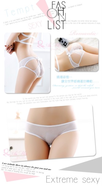 性感三/平角褲 狂想魅力！蕾絲挖空美臀造型內褲﹝白﹞