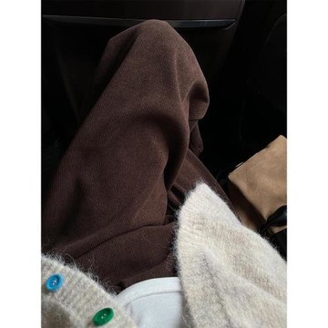 胖mm闊腿褲女寬松慵懶風顯瘦長褲韓系大碼春季美拉德復古咖色褲子