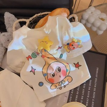 【新款上新】夏季新款短袖T恤寬鬆韓版卡通印花玩偶星星休閒上衣 韓版短袖  女童打底衫 上衣兒童夏裝 女童衣服