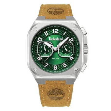 Timberland 天柏嵐 TDWGF0055002 兩地時間方形指針腕錶 皮帶 綠面 41mm