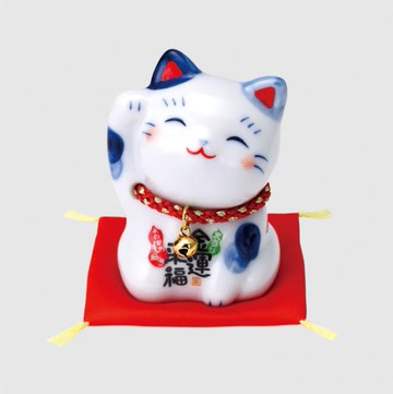 日本製【薬師窯】瀨戶純手工染錦財運招財貓(附鈴鐺)