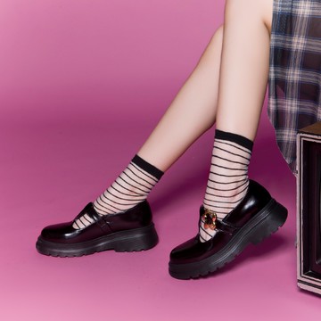 HAPPYFACE 甜酷花釦T字厚底瑪莉珍 霧黑 日本京都聯名 (5B3063)