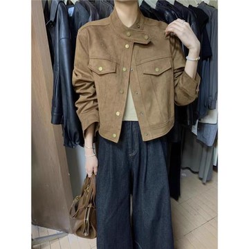 鹿皮絨短款高級感美式復古外套