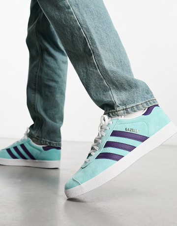 adidas Originals Gazelle trainers in light blue and purple