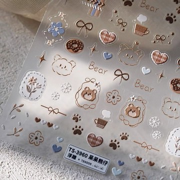 💗台灣出貨💗新款櫻桃小熊美甲貼紙浮雕立體可愛ins卡通蝴蝶結diy指甲塗鴉小熊
