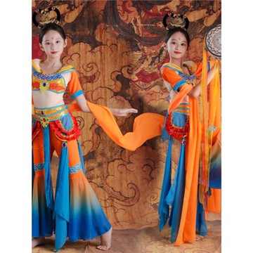 兒童敦煌飛天舞蹈服裝演出服女童飄逸中國風古典舞反彈琵琶表演服