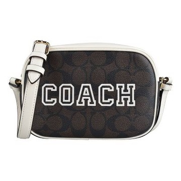 COACH Jamie 學院風設計PVC拉鍊斜背相機包(迷你/深棕x白