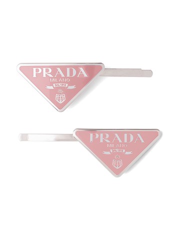 Prada - triangle-logo hair clips (set of two) - women - Metal - One Size - Pink