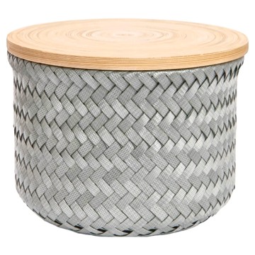 Handedby Wonder編織圓形附蓋籃 聚丙烯回收塑膠竹纖維材質  XSH(17 x 17 x 13cm)  藍綠色  1個