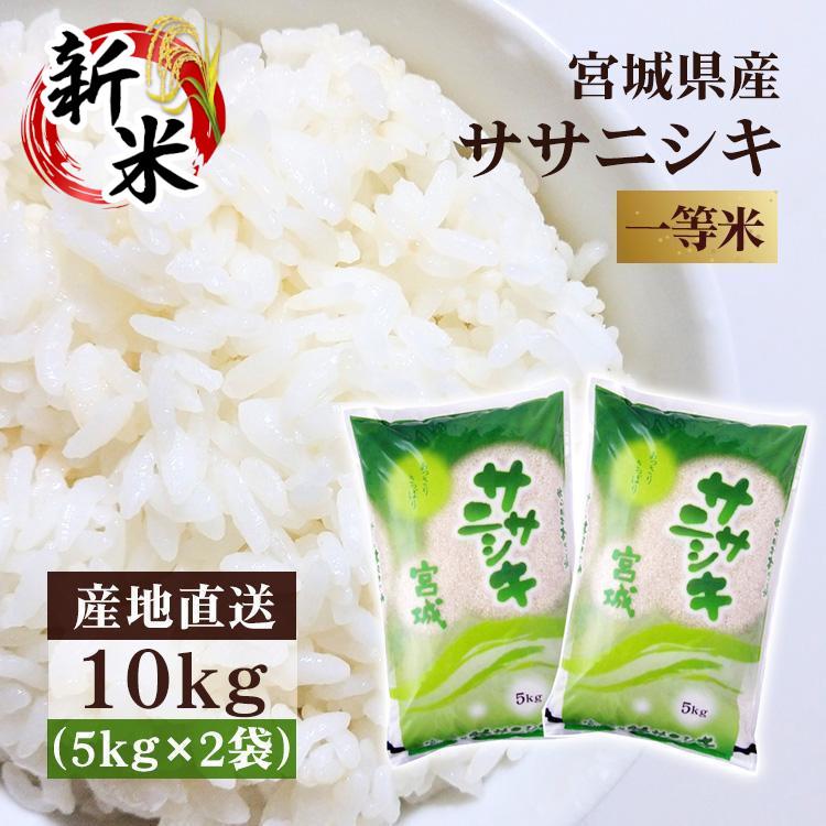 米 10kg 送料無料 令和5年 新米 宮城県産 一等米 お米 10kg 白米 ササニシキ 安い うるち米 精白米 ご飯 令和5年産 (5kg×2袋)