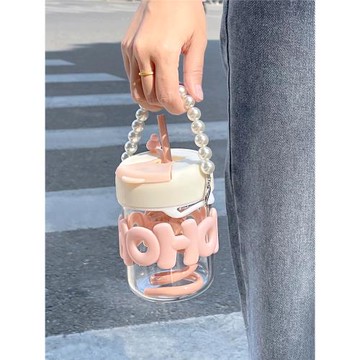 棟哈水杯女生高顏值便攜式咖啡吸管杯夏季2023新款杯子高硼玻璃