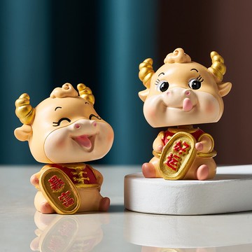 創意可愛小牛擺件家居客廳酒柜桌面裝飾品牛年吉祥物車載內飾擺設